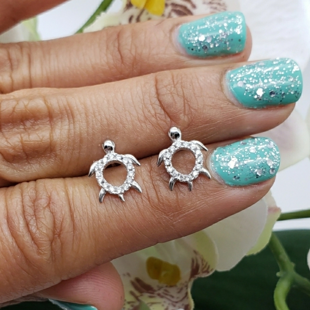 🐢 STERLING SILVER 925 Turtle Stud Earrings - Picture 4 of 4